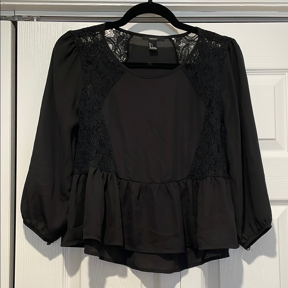 Forever 21 Womens Sheer Lace Top Small Y2K Whimsigoth Dark Fairy‎ Romantic Vamp